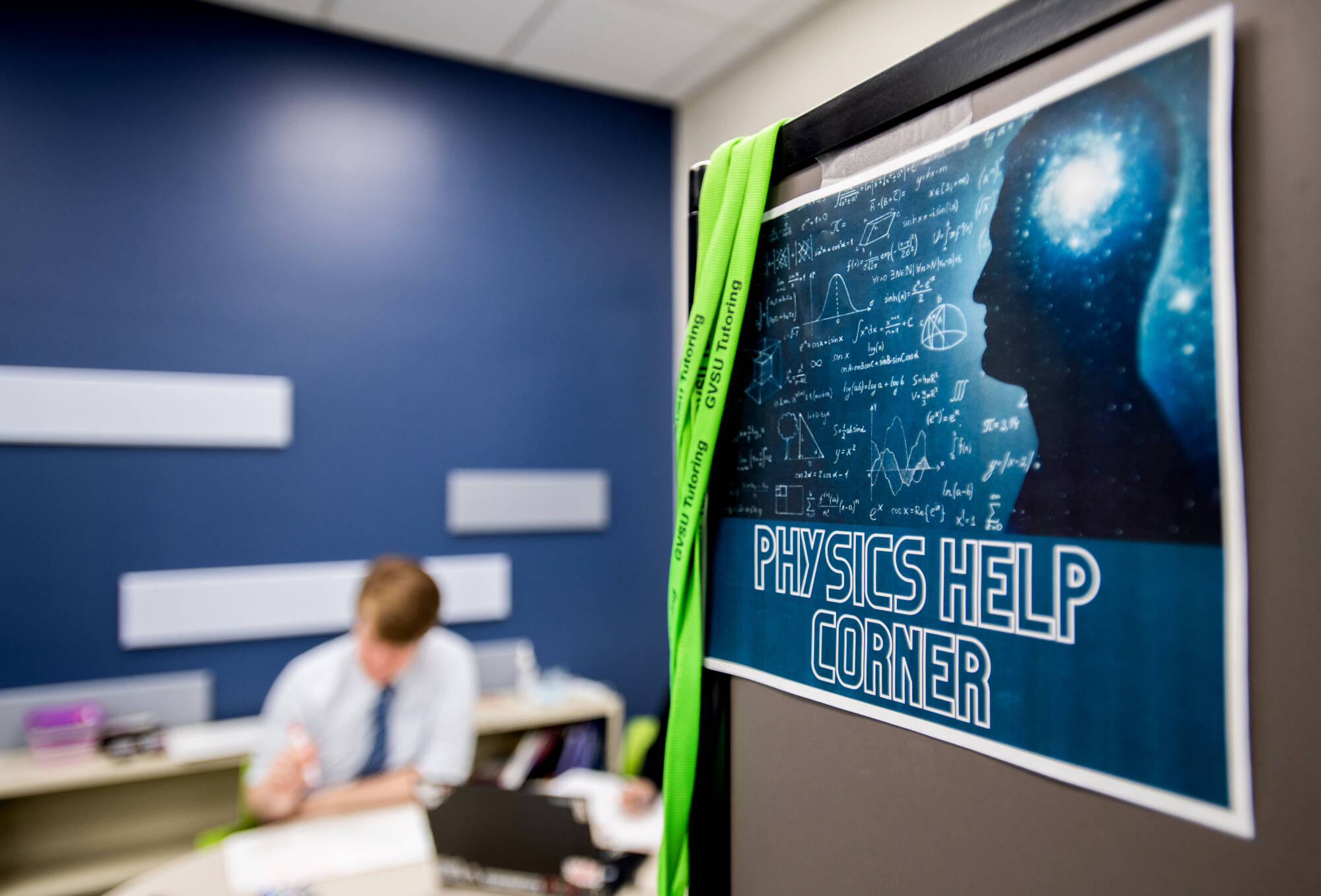 Benjamin Brown, left, tutors Leeza Souvongkham, not pictured, in physics in the new Tutoring and Reading Center in Henry Hall September 27.(Photo releases on file)